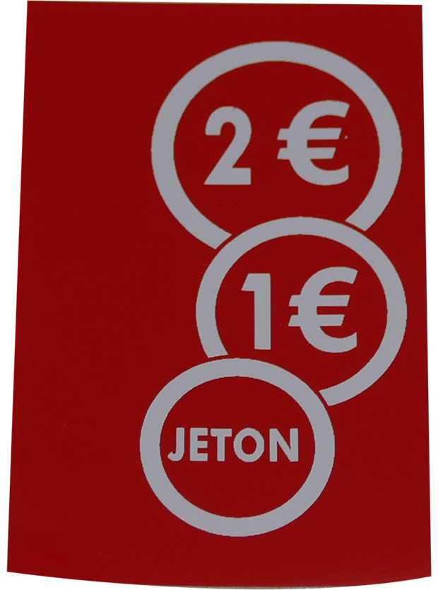 Adhésif rouge pièces acceptées ''1€, 2€, jeton''