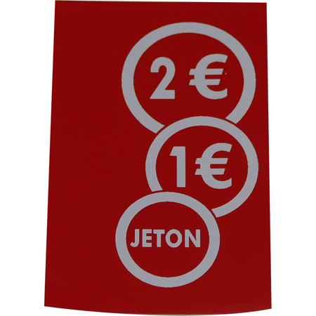 Adhésif rouge pièces acceptées ''1€, 2€, jeton''
